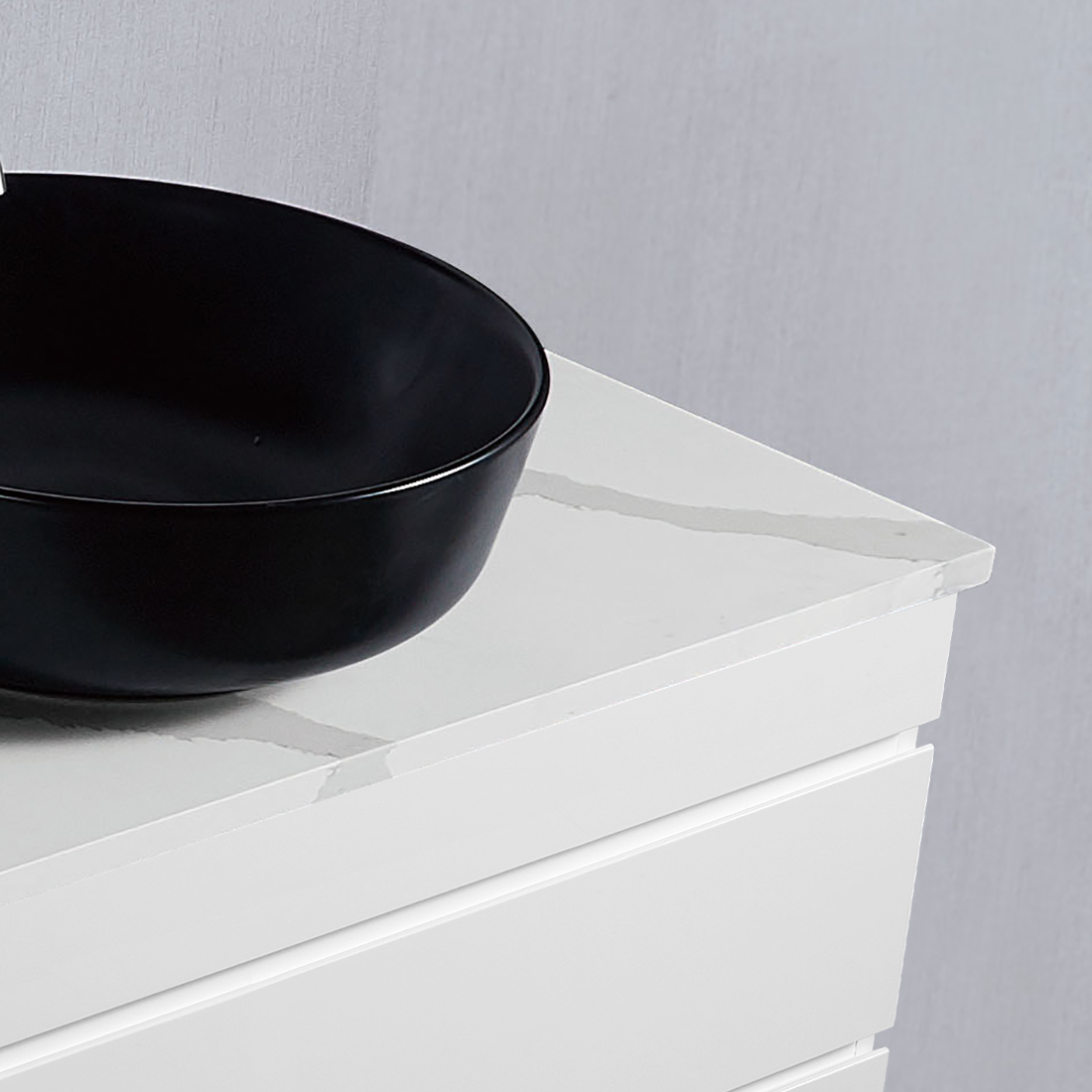 Vellena 600mm PVC Water Proof Matte White Wall Hung Bathroom Vanity Calacatta Quartz Stone