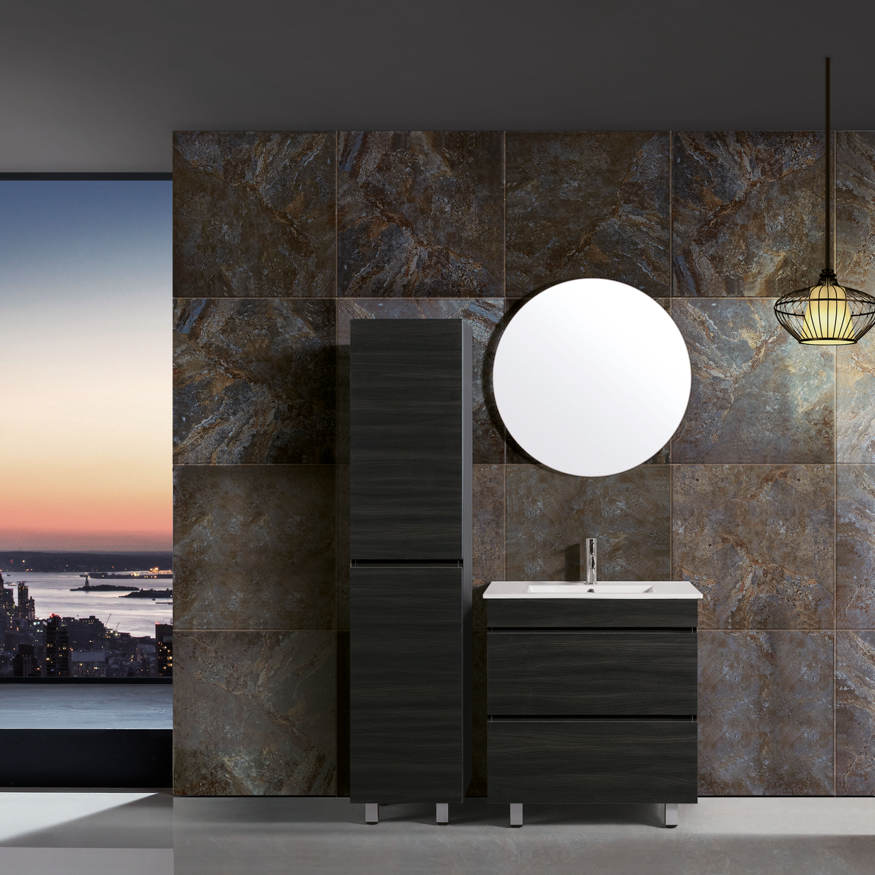 Vellena 750mm PVC Water Proof Empire Oak Bathroom Vanity Ceramic Basin