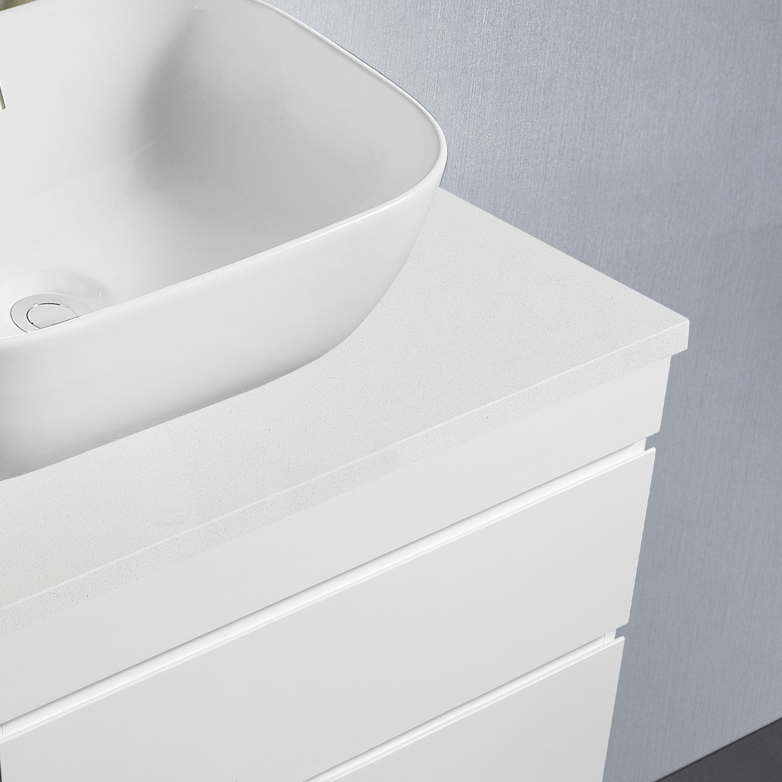 Vellena 750mm PVC Water Proof Matte White Wall Hung Bathroom Vanity White Quartz Stone