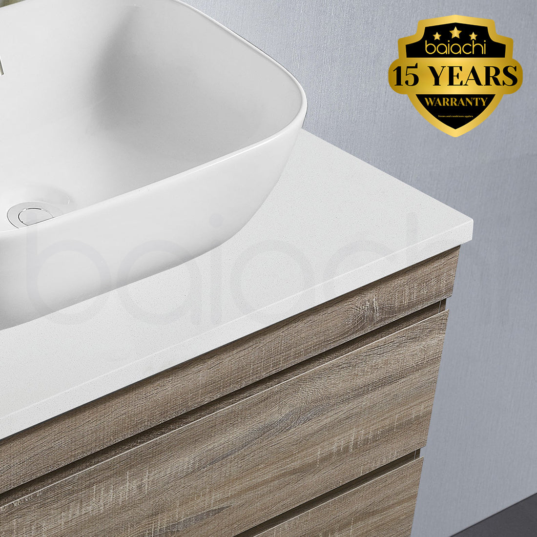 Vellena Plywood 750mm Wall Hung Prime Oak Bathroom Vanity White Stone