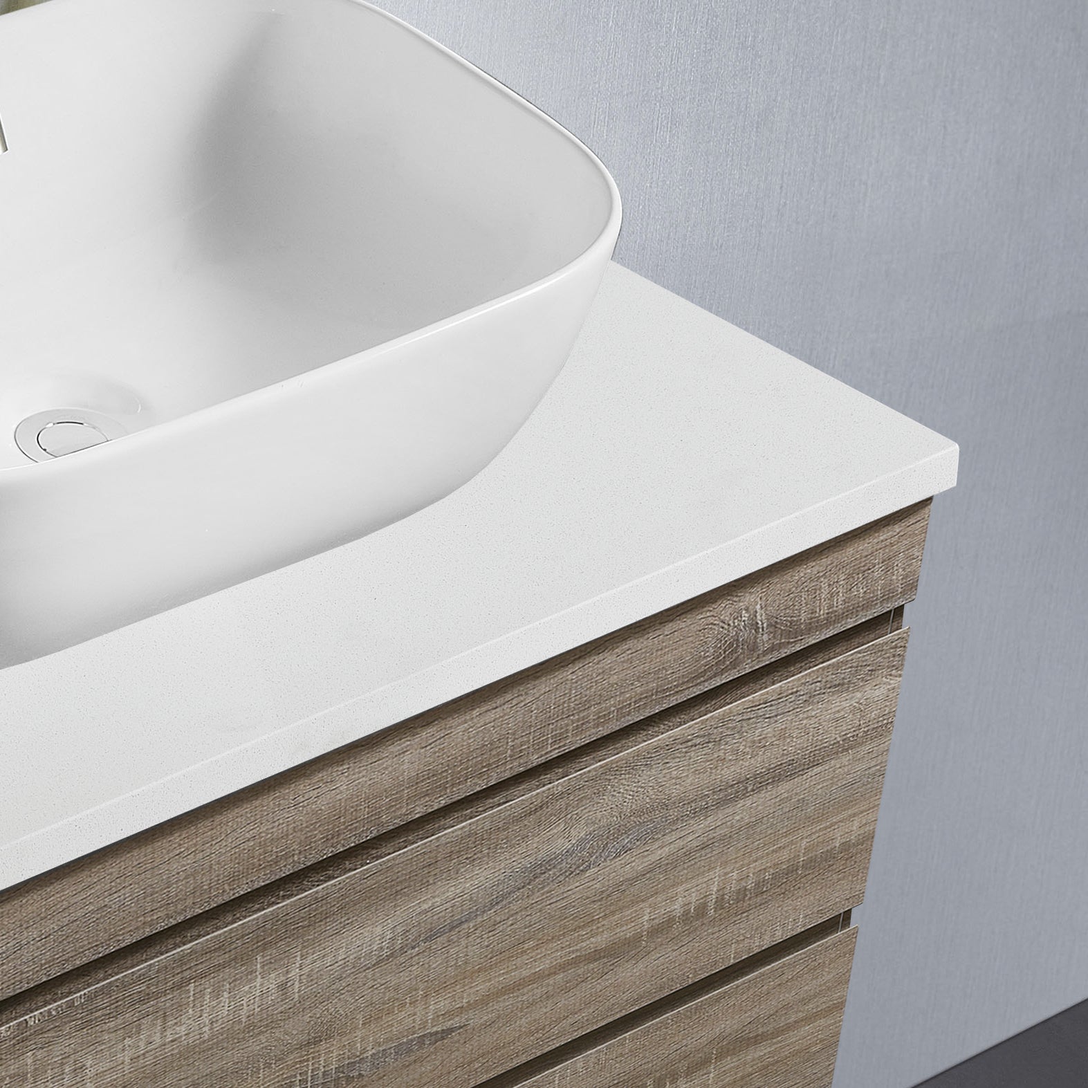 Vellena 750mm PVC Water Proof Prime Oak Wall Hung Bathroom Vanity White Quartz Stone