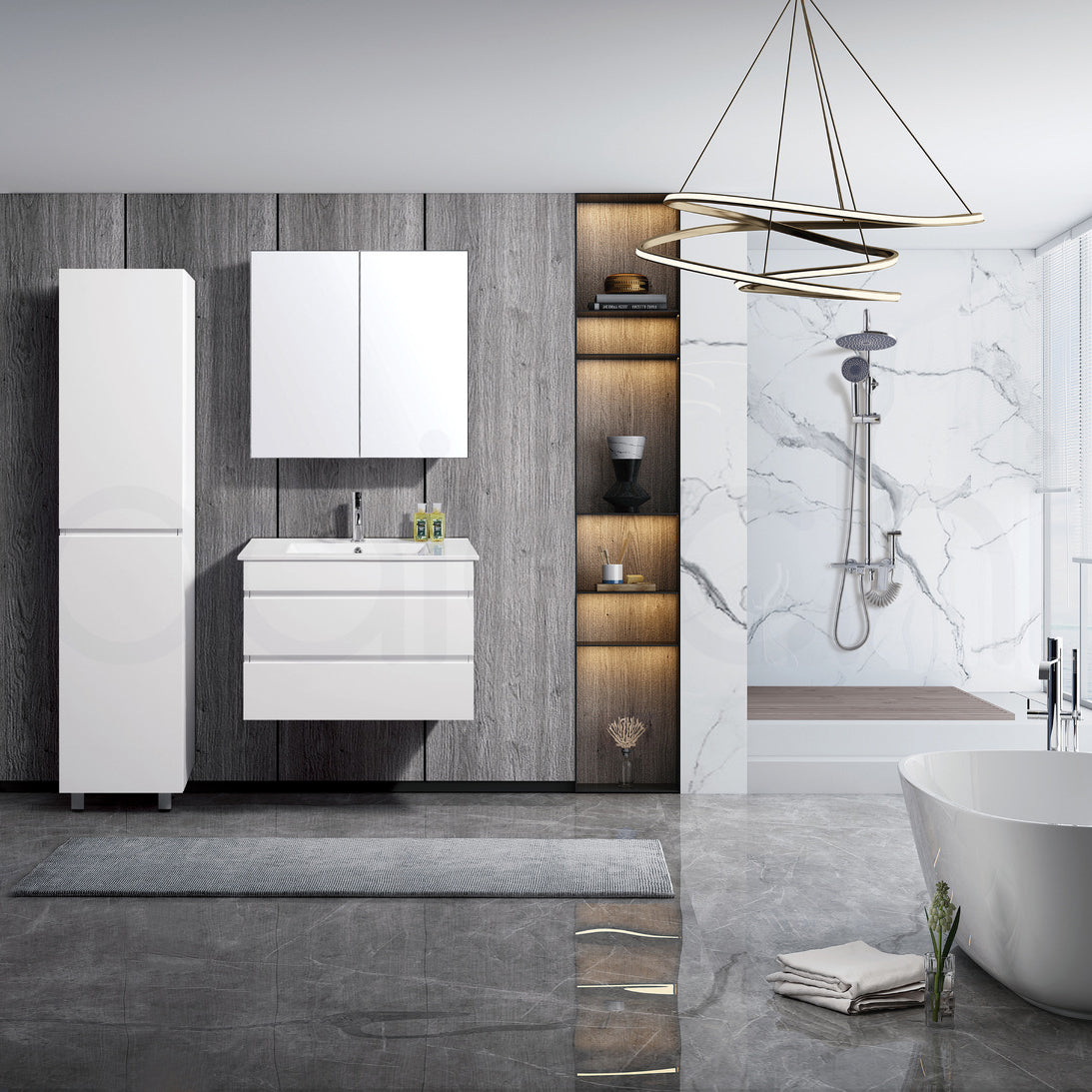 Vellena 750mm PVC Water Proof Wall Hung Bathroom Vanity Calacatta Quartz Stone