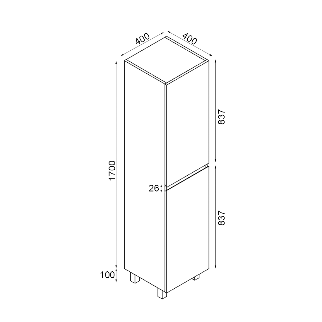 Vellena Plywood White Bathroom Tallboy Cabinet Wall Hung Legs