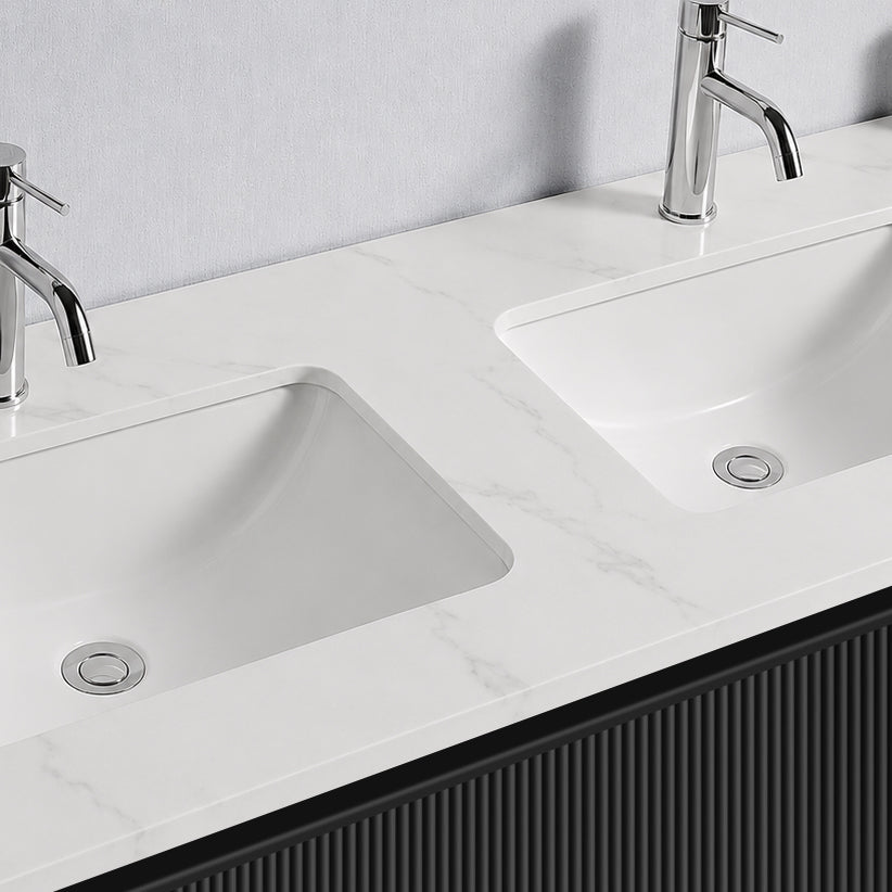 Baiachi Clermont 1200 Black Fluted Wall Hung Bathroom Vanity Calacatta Stone Double Undercounter Basin