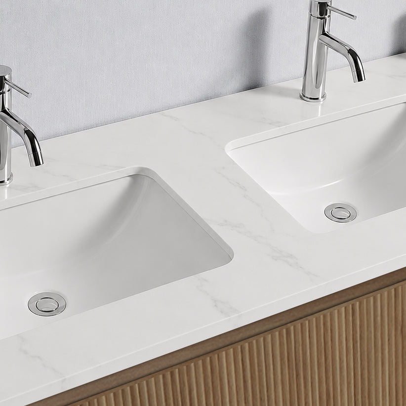 Baiachi Clermont 1200 Fluted Timber Bathroom Vanity Wall Hung Calacatta Stone Double Undercounter Basin