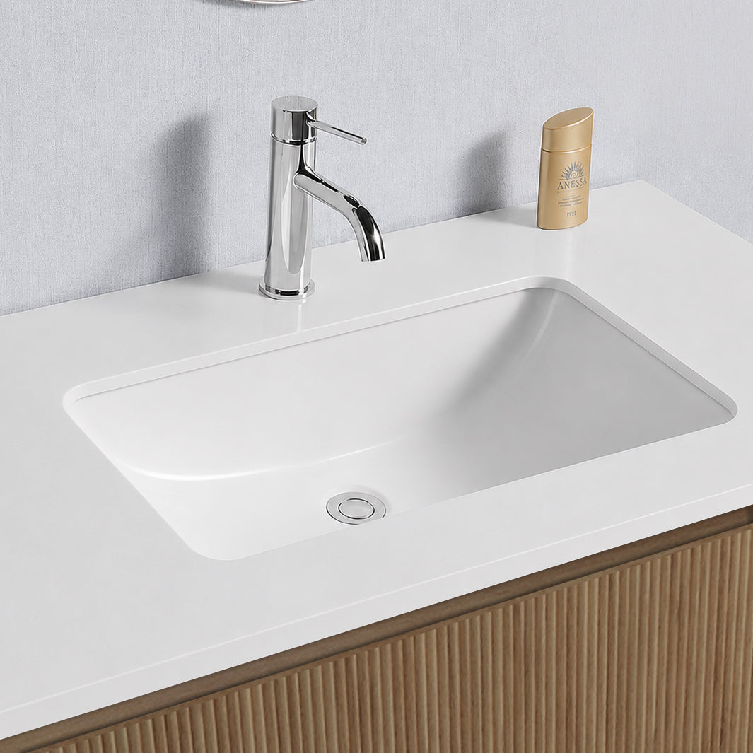 Baiachi Clermont 1200 Fluted Timber Bathroom Vanity Wall Hung White Stone Undercounter Basin