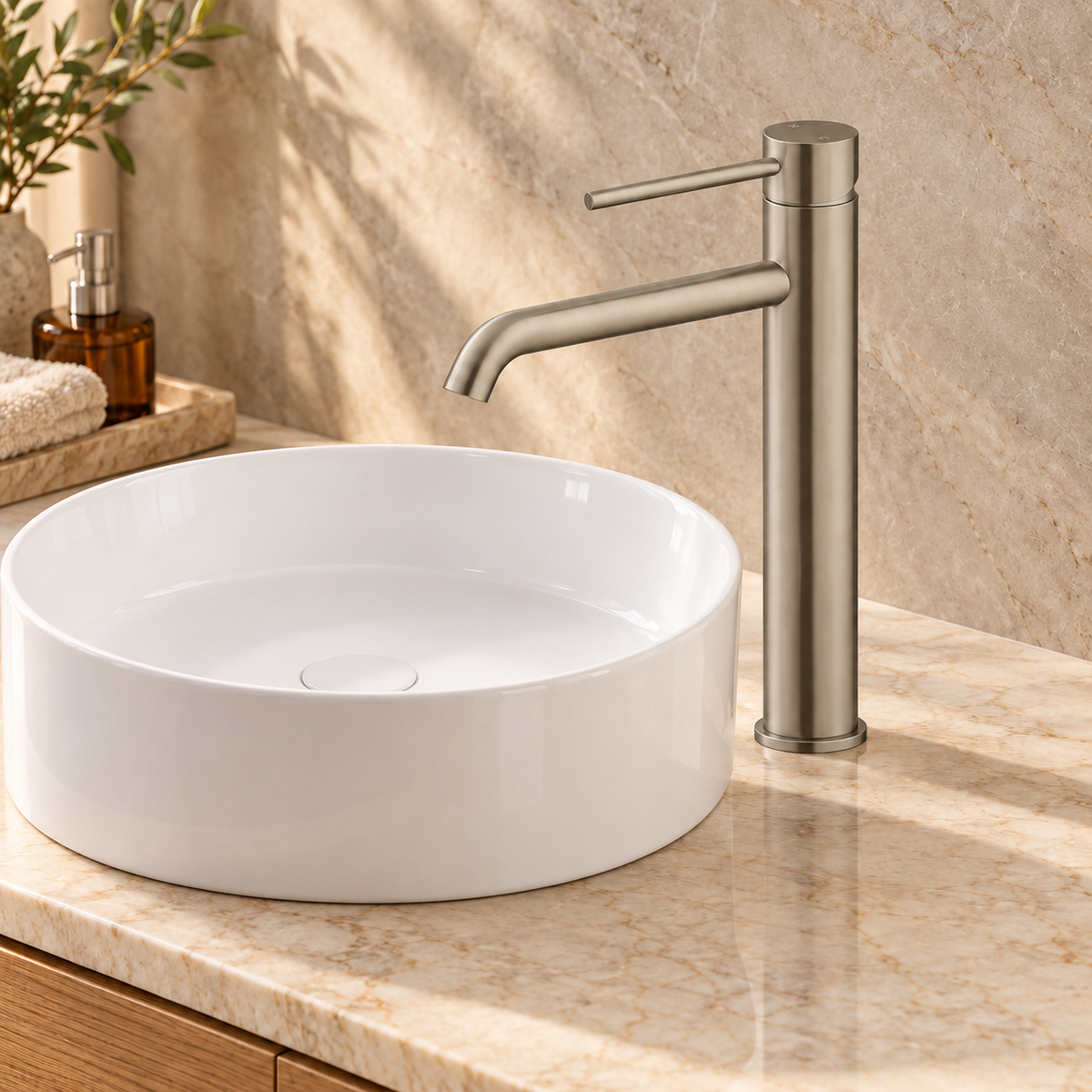 Baiachi Moreton Slimline Highrise Basin Mixer Brushed Nickel
