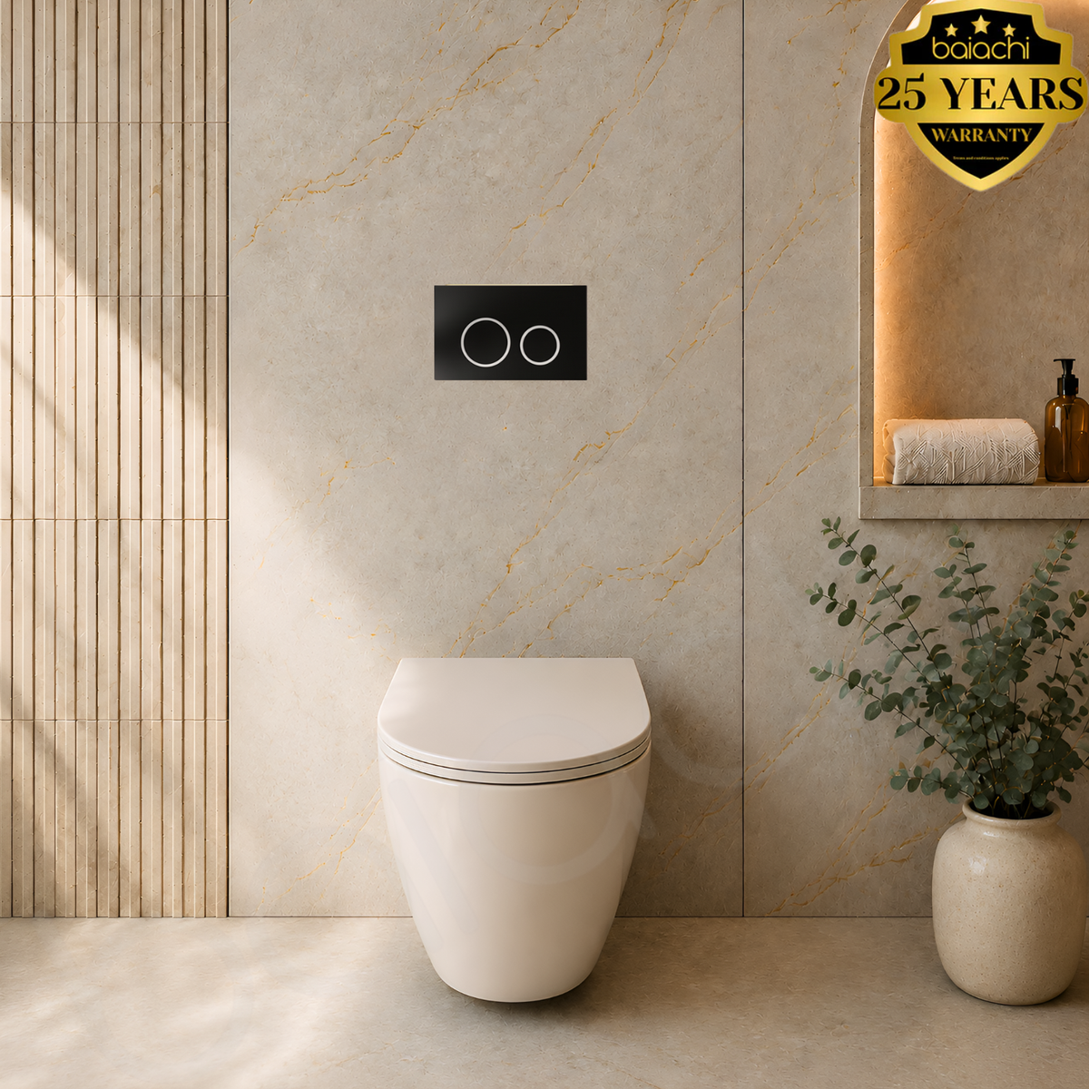 Baiachi Involution Tornado Quiet Flush In Wall Toilet Suite with Round Matte Black Flushing Buttons