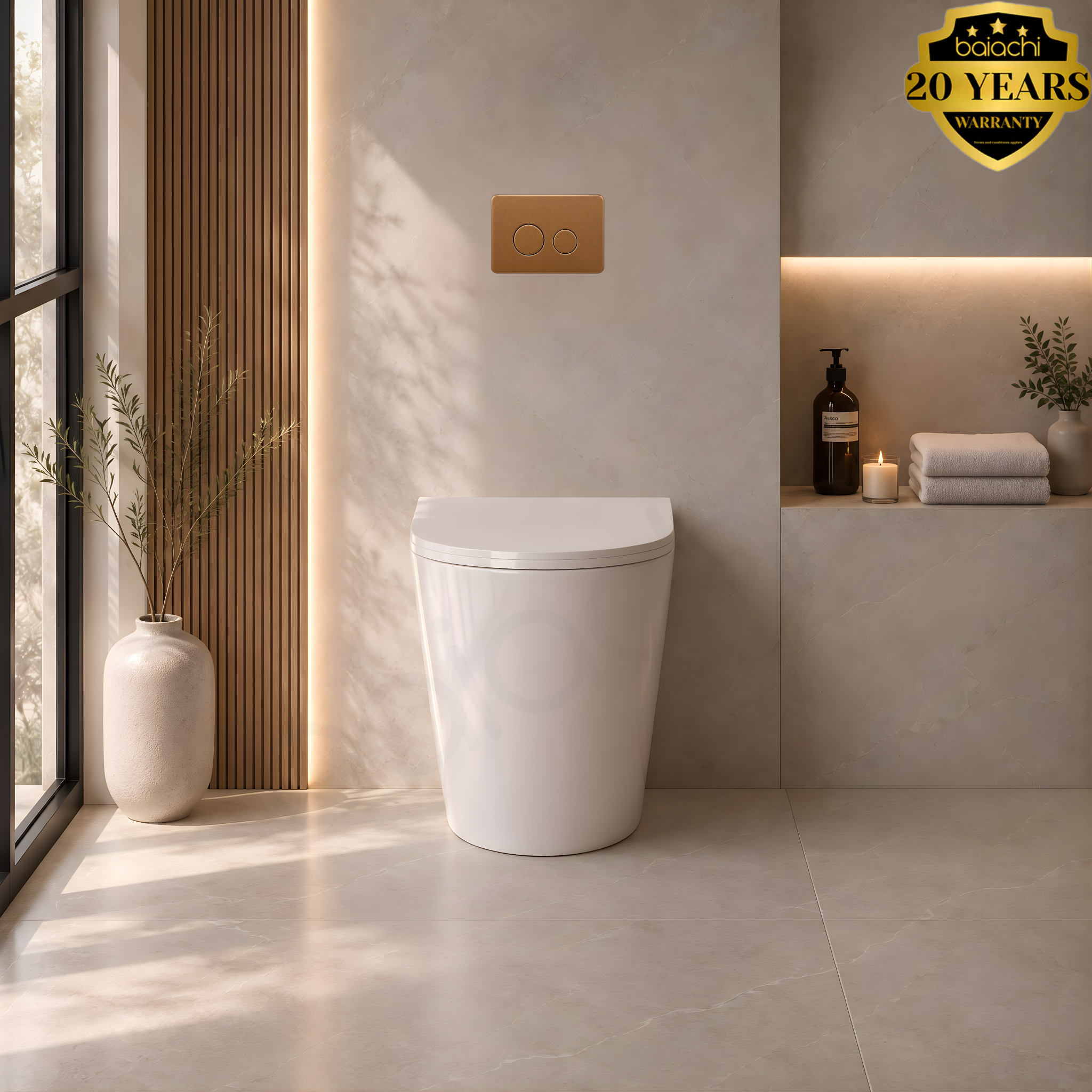 Habana Tornado Rimless Quiet Flush In Wall Toilet Suite with Round Stainless Steel Brushed Copper Flushing Buttons