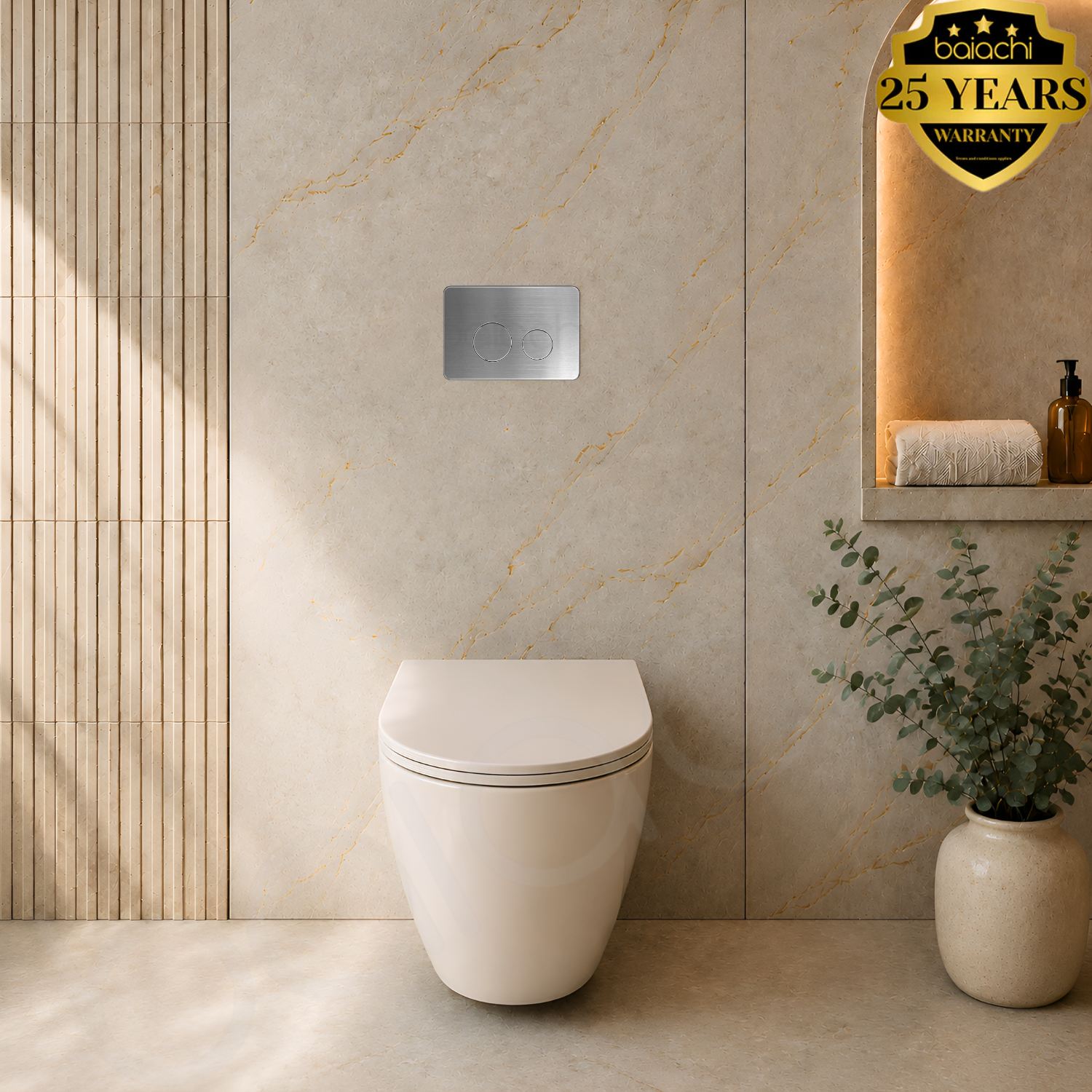 Baiachi Involution Rimless In Wall Tornado Toilet Suite with Round Stainless Steel Flushing Buttons