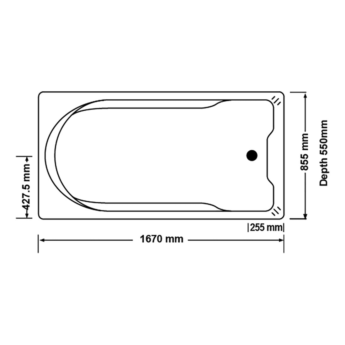 Montillo 1670mm Drop-In Bath Tub