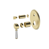 Ikon Clasico Ceramic Handle Wall Mixer With Diverter Brushed Gold