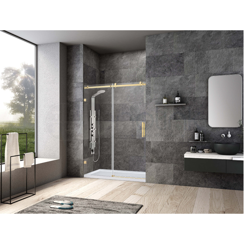 Frameless Wall to Wall Adjustable Sliding Shower Screen 1500x2000mm PVD Brushed Gold