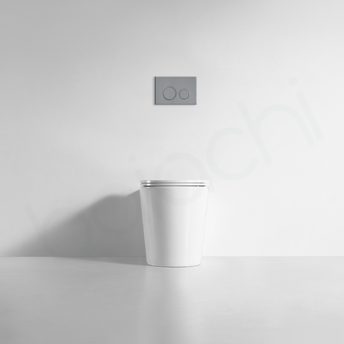 Ballina Rimless In Wall Toilet Suite with Round Brushed Nickel Flushing Buttons