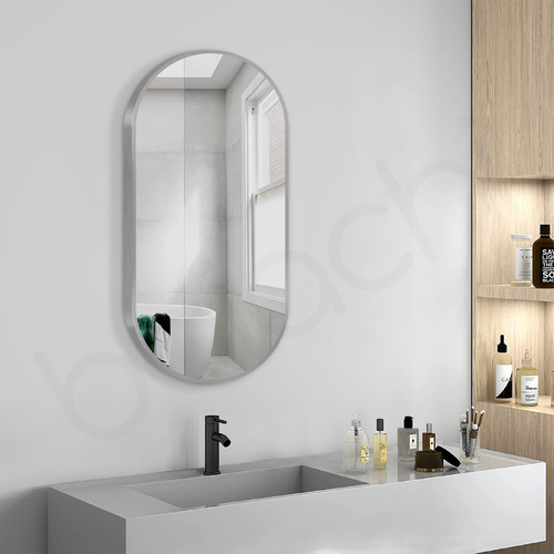 Baiachi Cora Oval 450mmx900mm Frame Mirror Brushed Silver