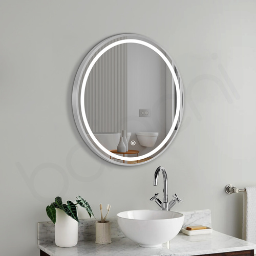 Otus LED 600 Round Frame Mirror Brushed Silver
