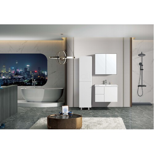 Lucena 750mm Slim Line Narrow PVC Water Proof Wall Hung Bathroom Vanity Left Drawers