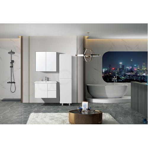 Lucena 750mm Slim Line Narrow PVC Water Proof Wall Hung Bathroom Vanity Right Drawers