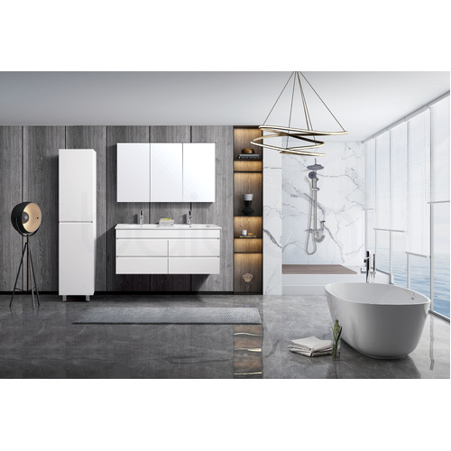 Vellena 1200mm PVC Water Proof Matte White Wall Hung Bathroom Vanity Cabinet