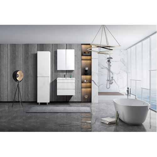 Vellena 600mm PVC Water Proof Matte White Wall Hung Bathroom Vanity Cabinet
