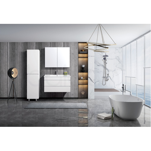 Vellena 900mm PVC Water Proof Matte White Wall Hung Bathroom Vanity Cabinet