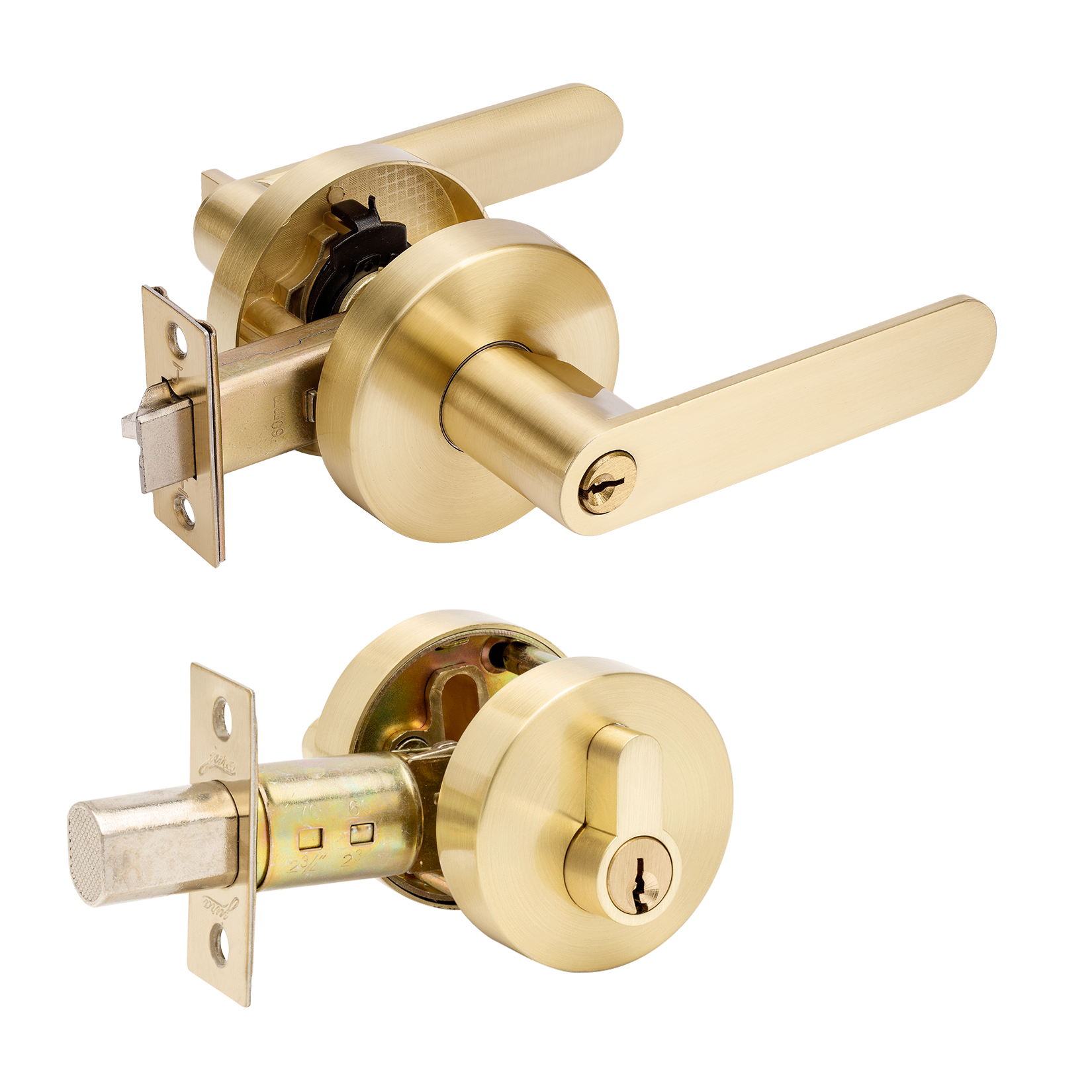 Zanda Sceptre Door Handle Lever Combination Set Satin Brass