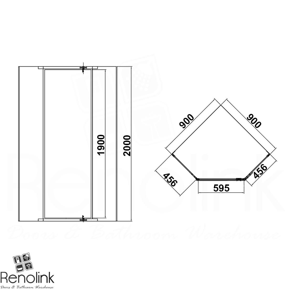 Frameless Shower Screen 900x900mm Diamond Brushed Gold
