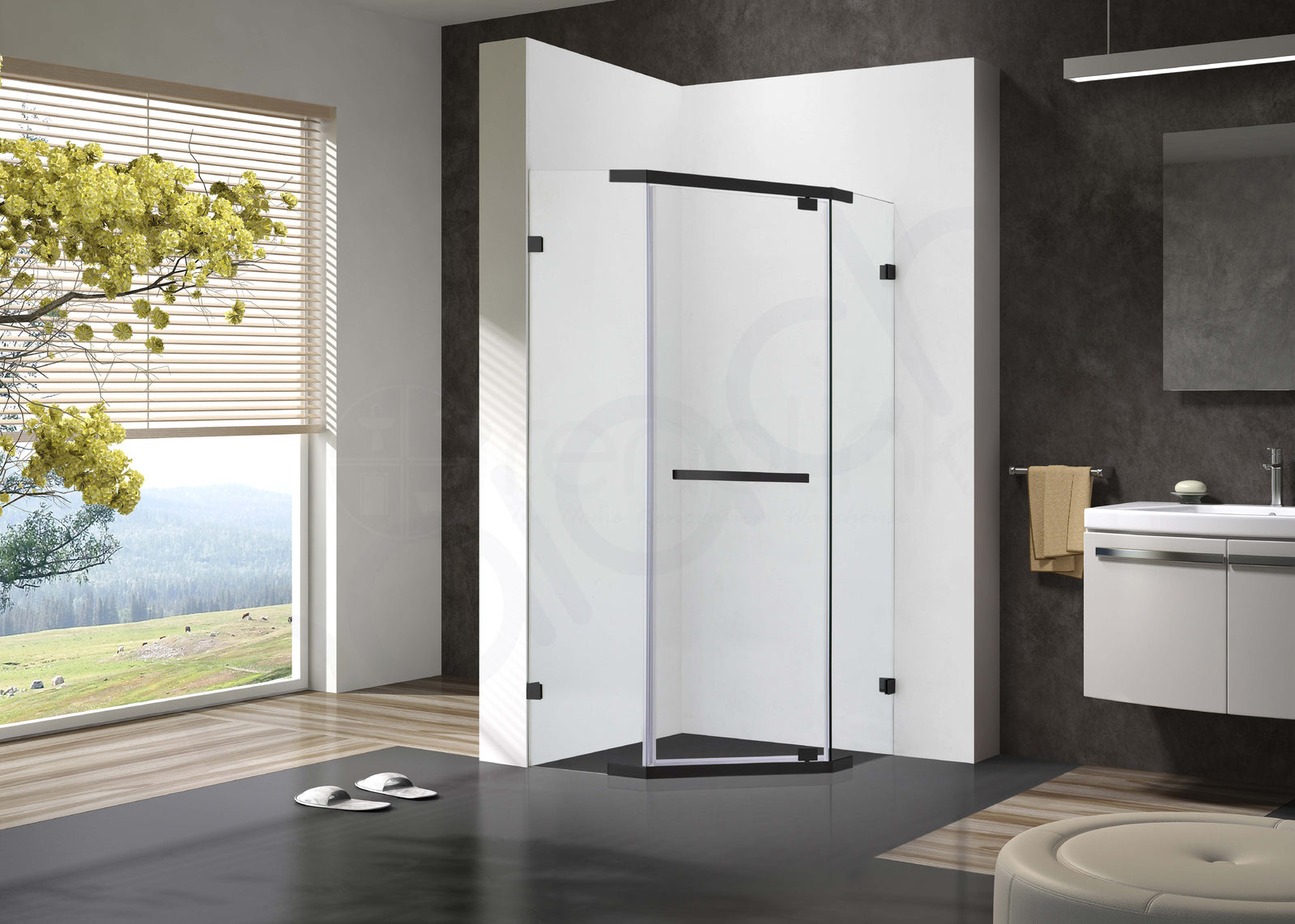 Frameless Shower Screen 900x900mm Diamond Matte Black