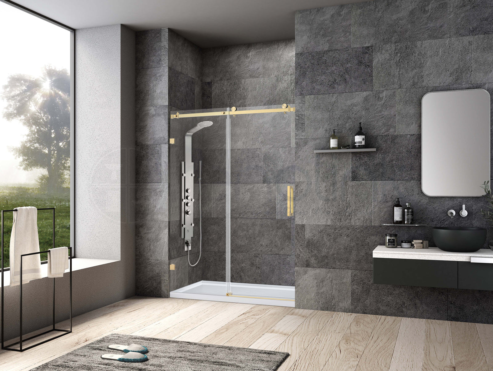 Frameless Wall to Wall Adjustable Sliding Shower Screen 1700x2000mm PVD Brushed Gold