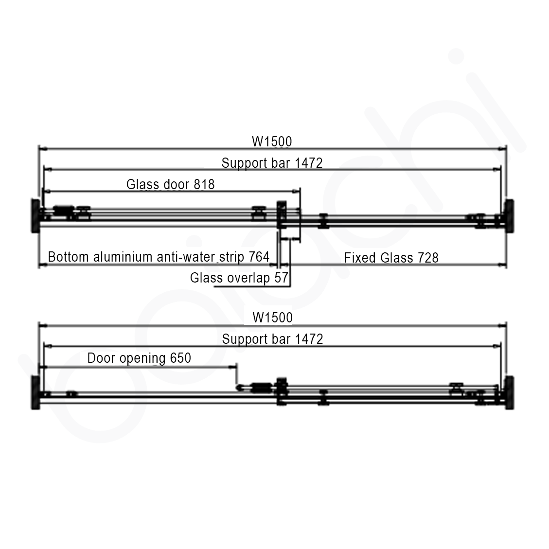 Frameless Wall to Wall Adjustable Sliding Shower Screen 1500x2000mm Chrome