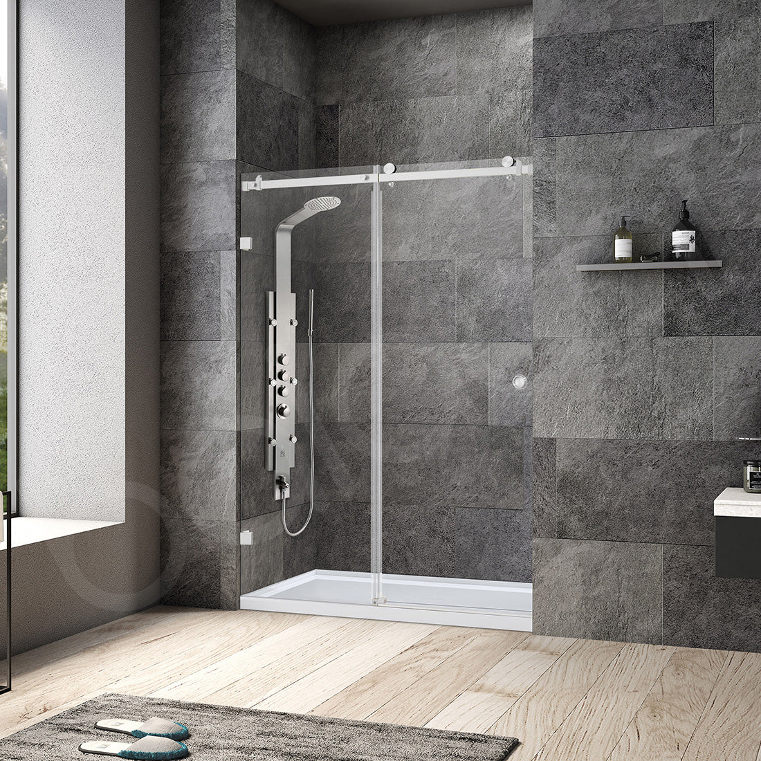 Frameless Wall to Wall Adjustable Sliding Shower Screen 1500x2000mm Chrome