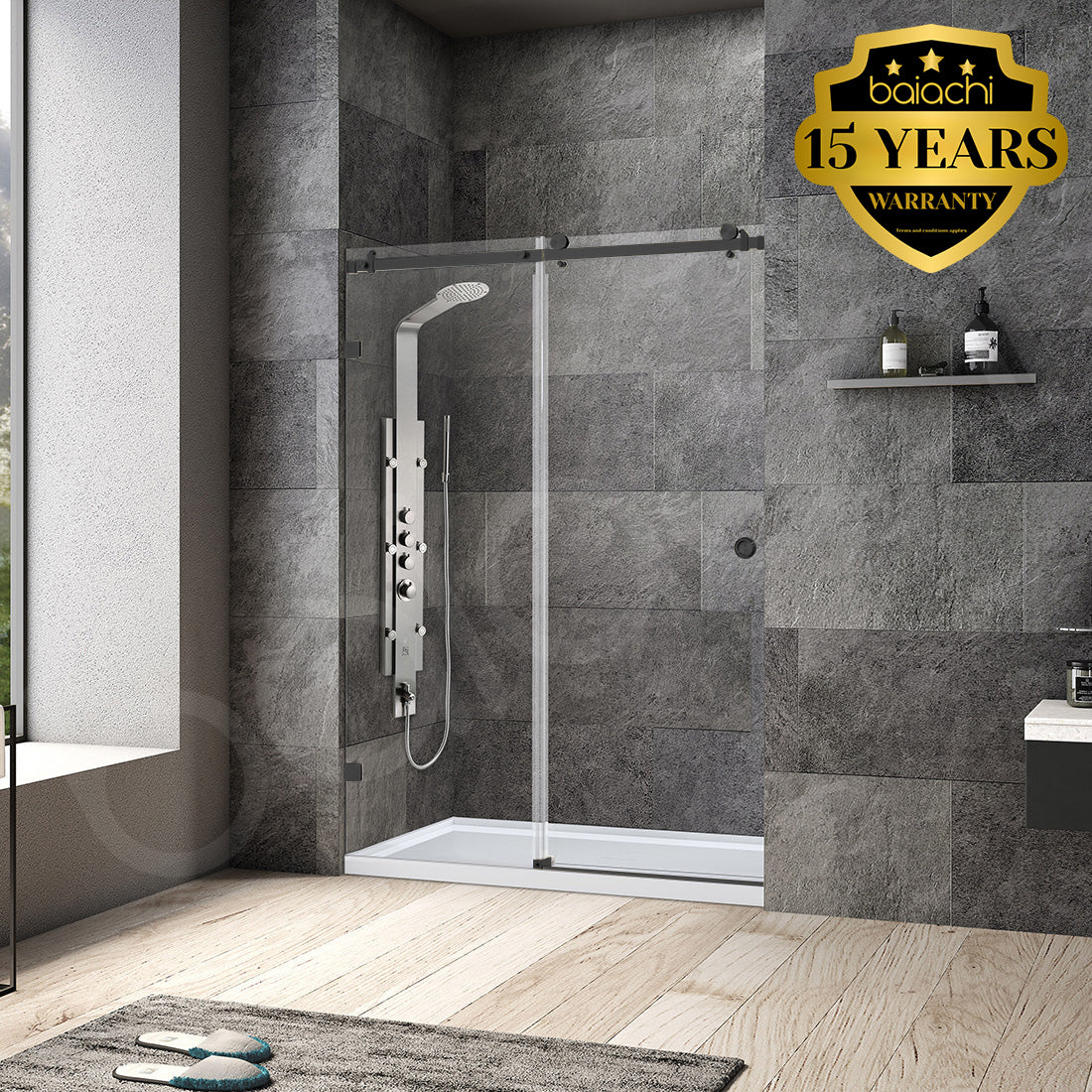 Frameless Wall to Wall Adjustable Sliding Shower Screen 1700x2000mm PVD ...