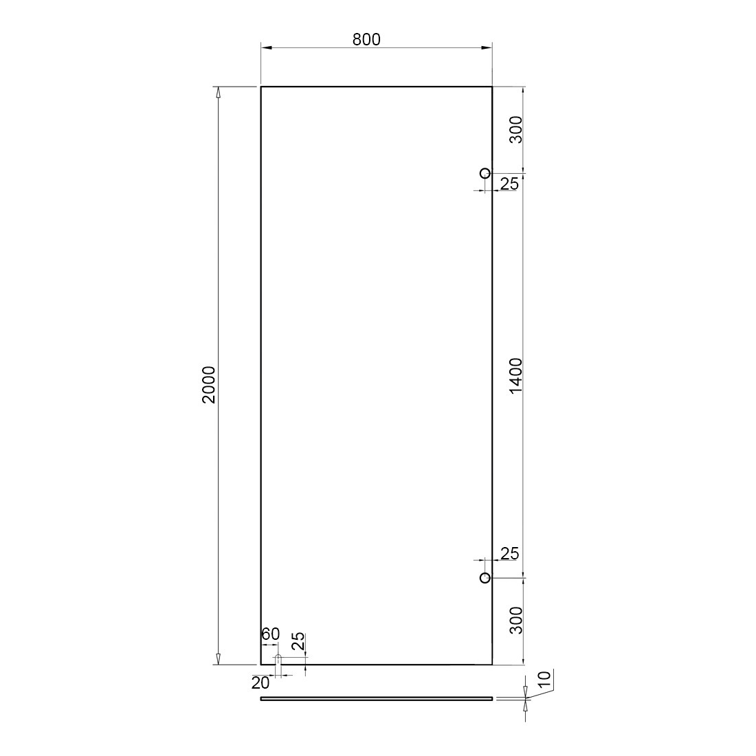 800mm Fixed Panel Shower Screen Brushed Nickel