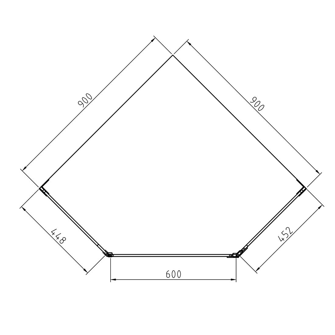 Frameless Shower Screen 900x900mm Diamond Brushed Gold