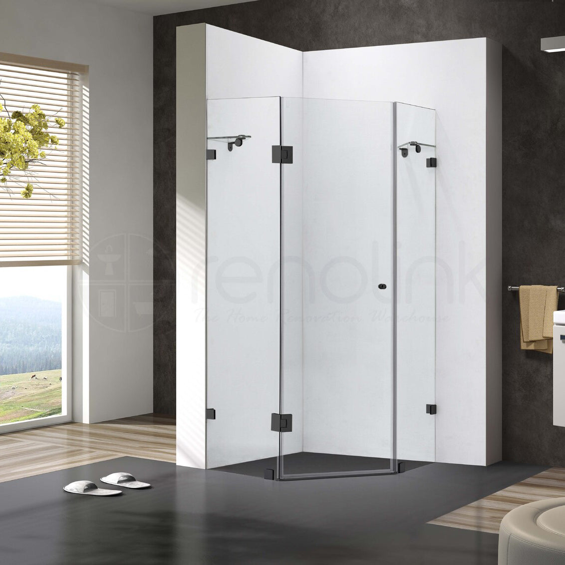 Frameless Shower Screen 1000x1000mm Diamond Matte Black