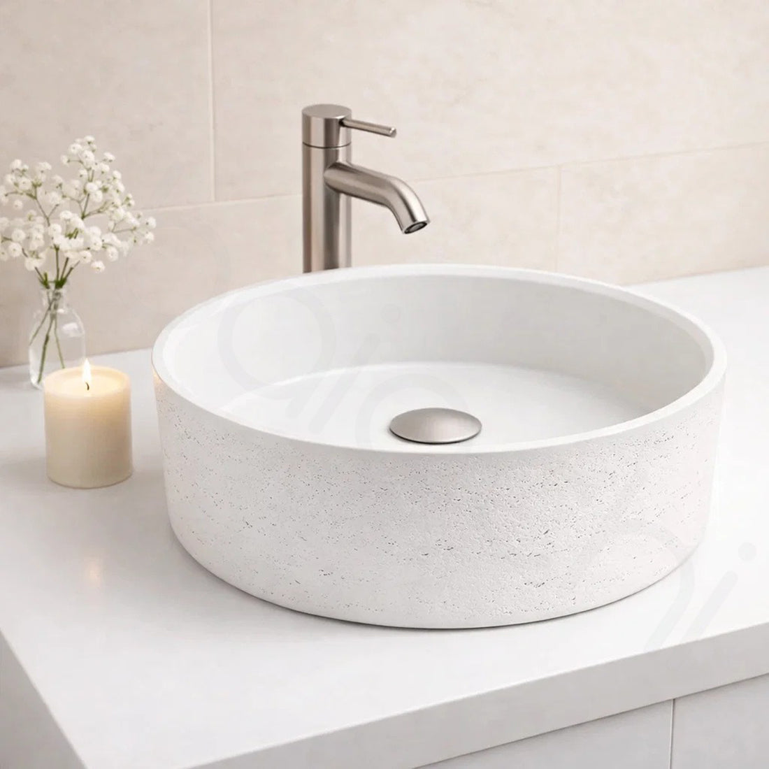 Baiachi Travertine Concrete Bathroom Counter top Basin Tivoli Natural White
