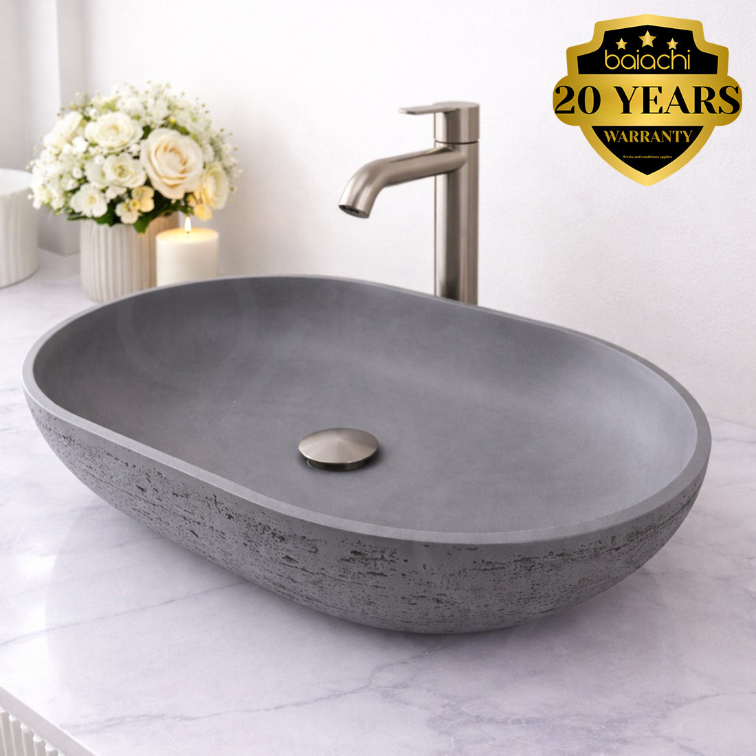 Baiachi Travertine Concrete Bathroom Counter top Basin Ankara Charcoal