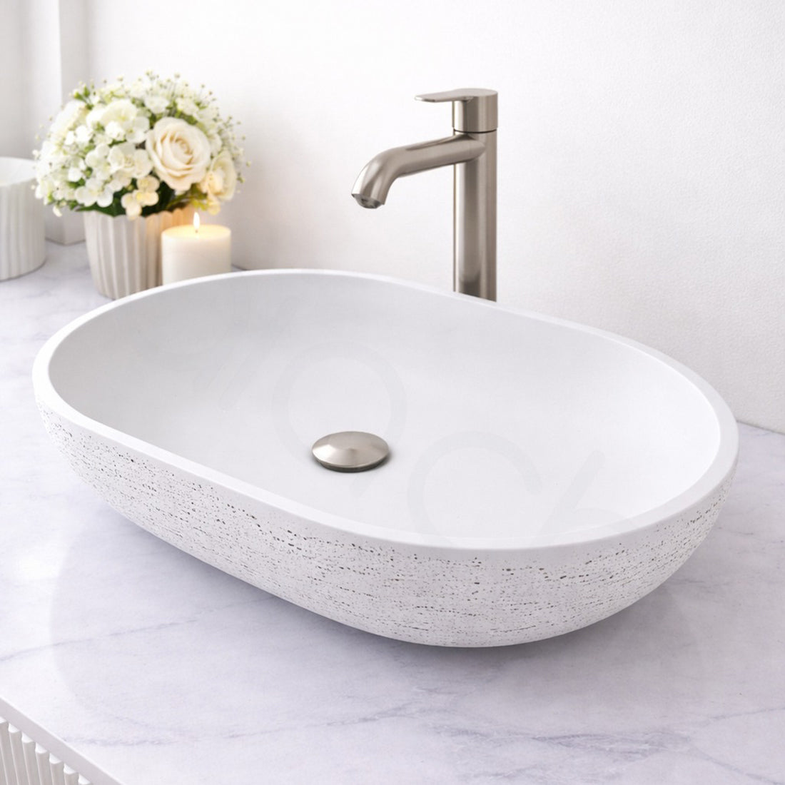Baiachi Travertine Concrete Bathroom Counter top Basin Tivoli Natural White