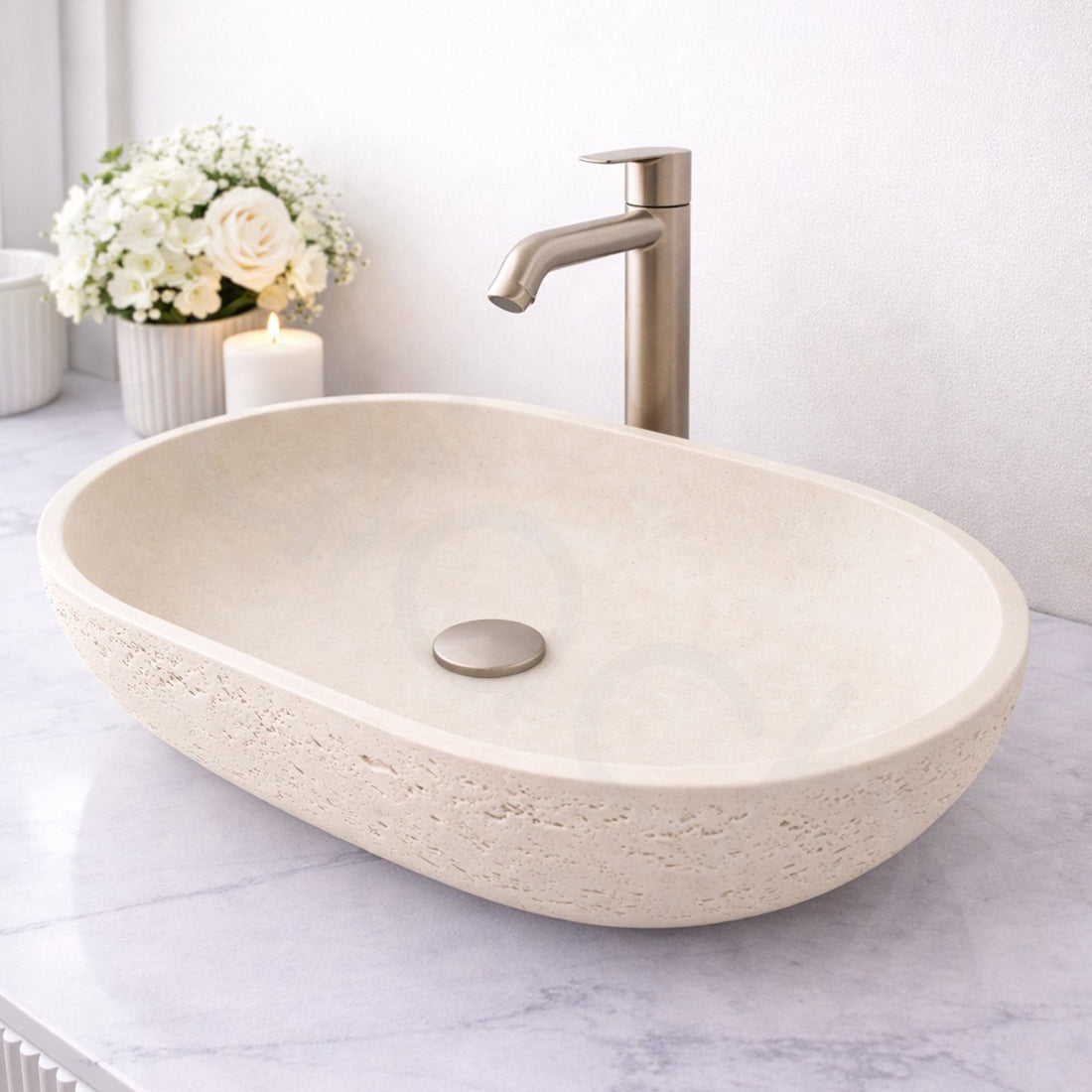 Baiachi Travertine Concrete Bathroom Counter top Basin Tuscany Warm White