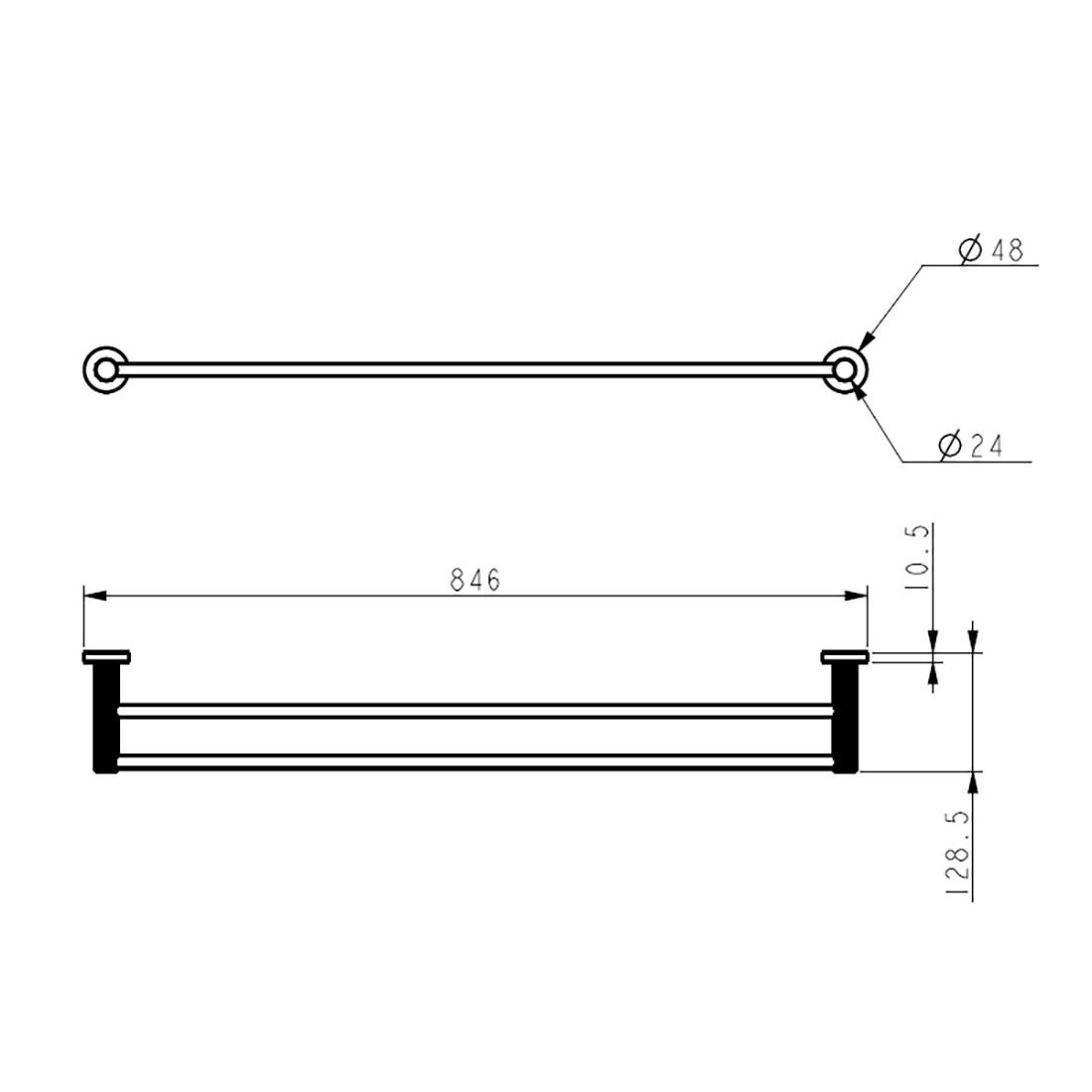 Linie Double Towel Rail 800mm Gun Metal