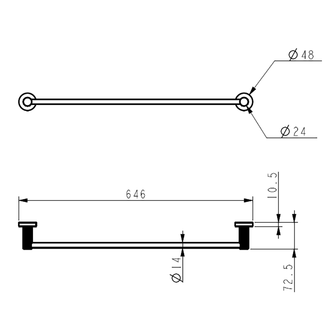 Linie Single Towel Rail 600mm Matte Black