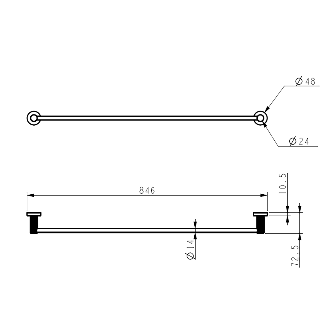 Linie Single Towel Rail 800mm Brushed Nickel