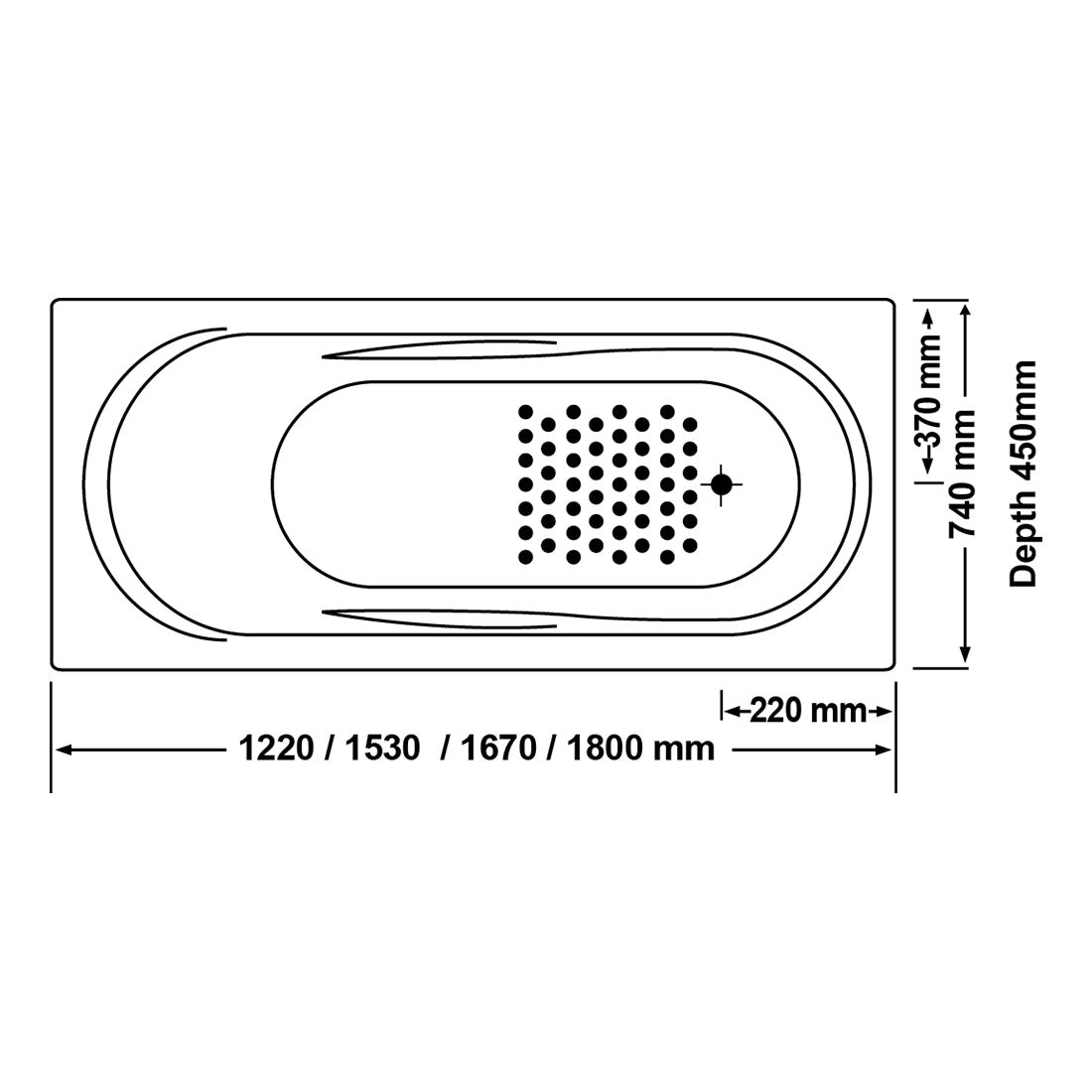 Allura 1220mm Drop-In Bath Tub
