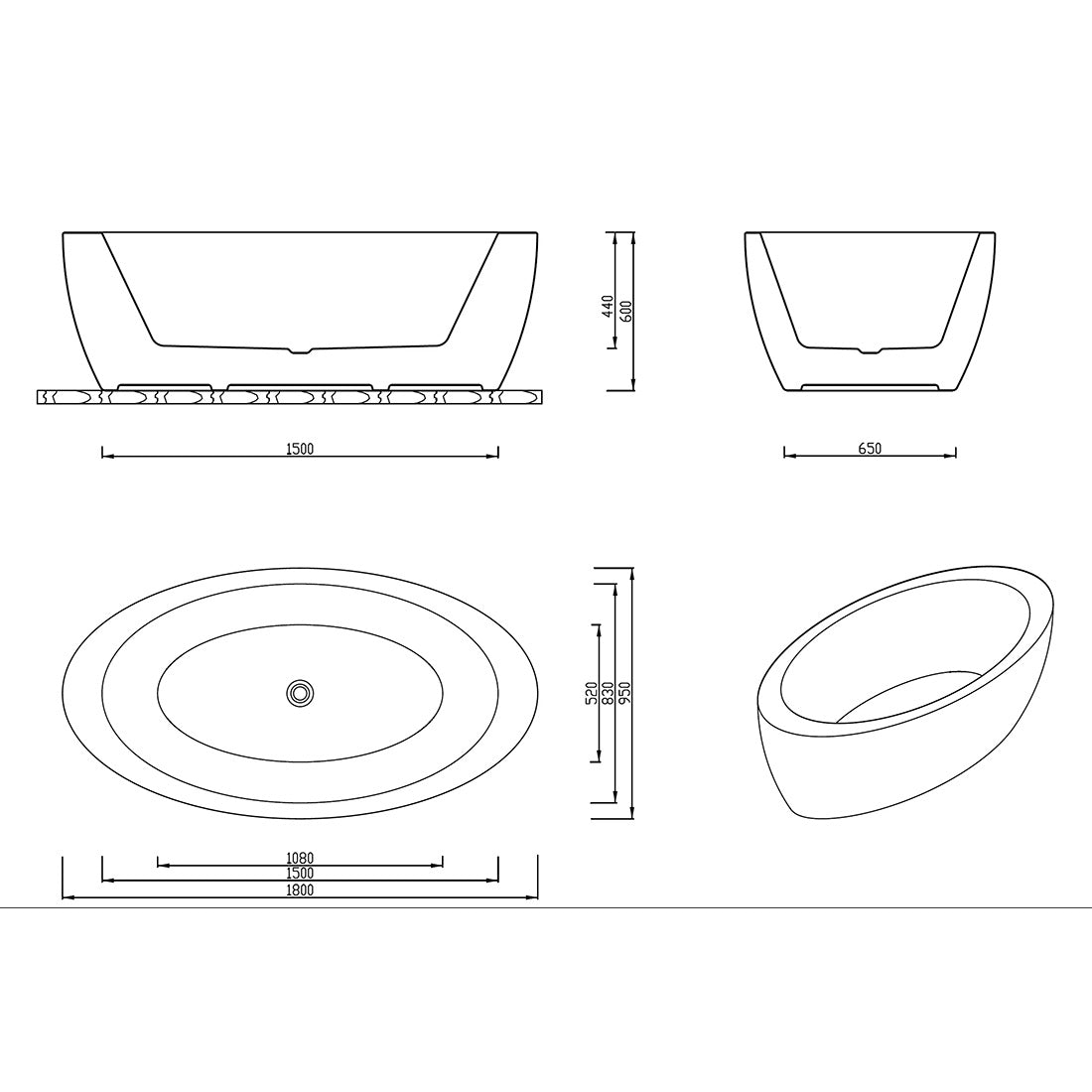 Aplauso 1840mm 12 Jets Freestanding Spa Bath Hot Pump
