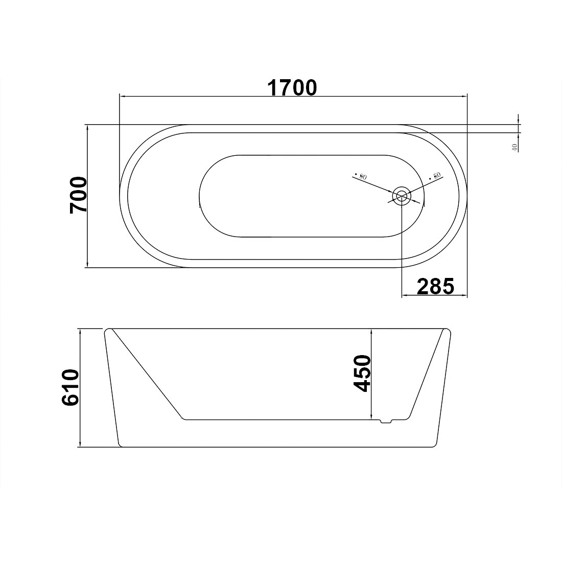 Oval Round 1700 Freestanding Bath Tub