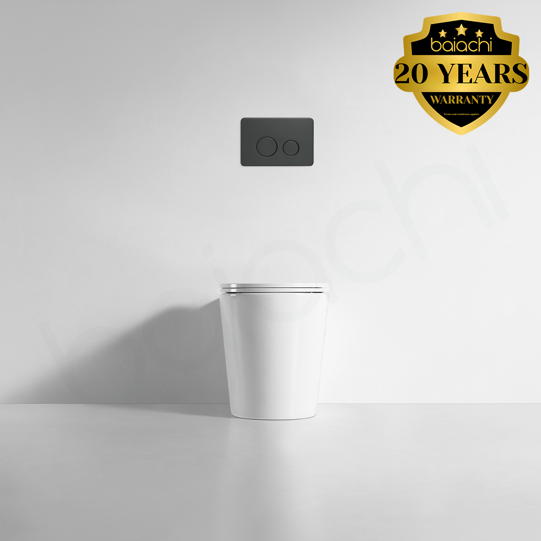 Ballina Rimless In Wall Toilet Suite with Round Stainless Steel Gun Metal Flushing Buttons