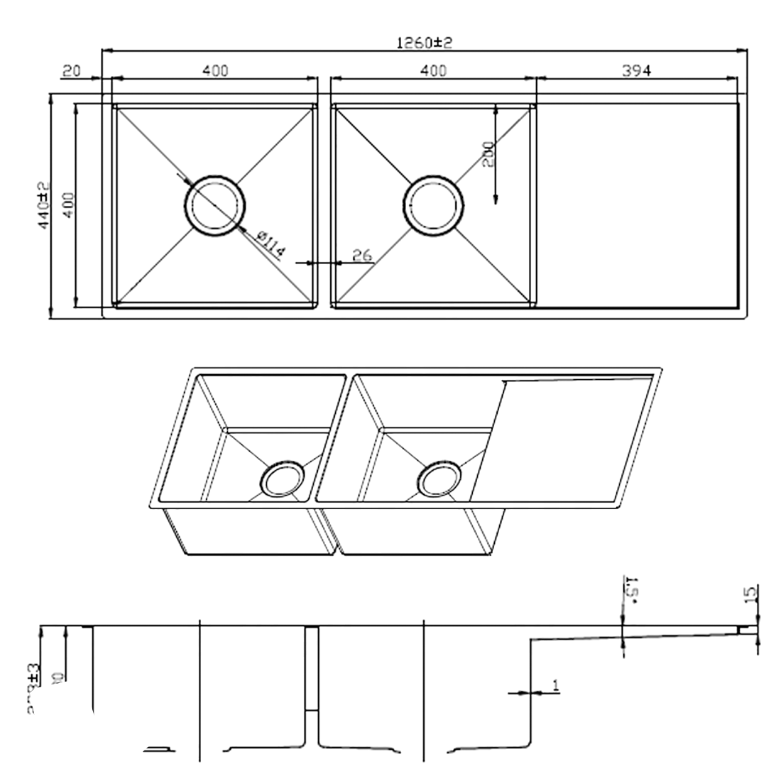 1260X440 Handmade Laundry Kitchen Sink Top/Under Mount Stainless Steel