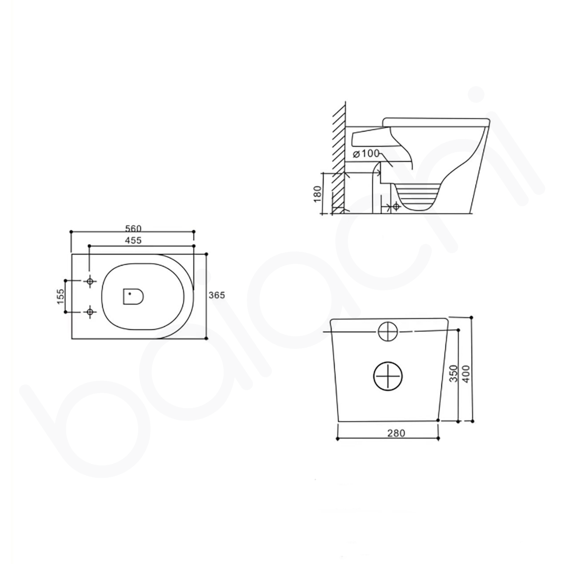 Habana Tornado Rimless Quiet Flush In Wall Toilet Suite with Round Gun Metal Flushing Buttons