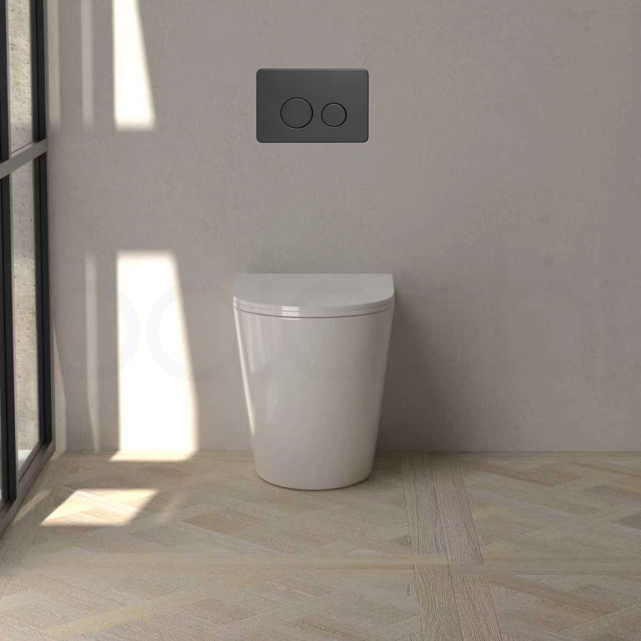 Baiachi Involution Rimless In Wall Tornado Toilet Suite with Round Stainless Steel Antique Bronze Flushing Buttons BTW2