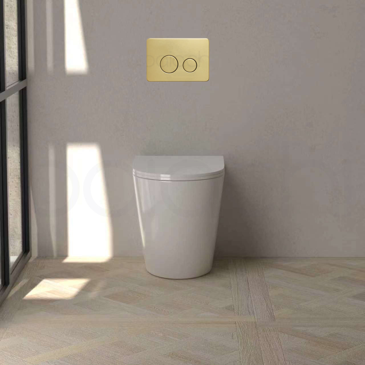 Baiachi Involution Rimless In Wall Tornado Toilet Suite with Round Stainless Steel Brushed Gold Flushing Buttons BTW1
